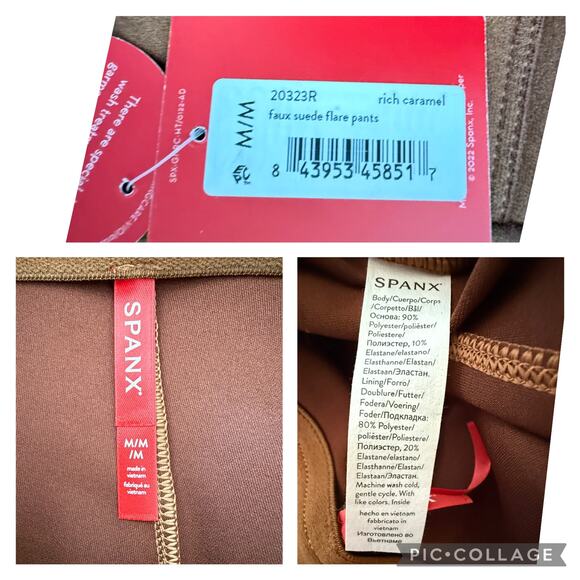 NEW Spanx Faux Suede Flare Pants Rich Caramel Brown Slimming Pull On Size Medium - Picture 10 of 10